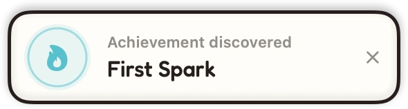 Paw-Pawのポップアップ：Achievement discovered（実績を発見）、First Spark。